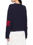 Back View - Click To Enlarge - EENK - Floral Jacquard Textured Cotton Wool Knit Sweater