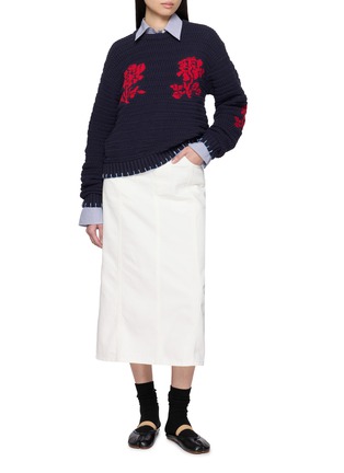 Figure View - Click To Enlarge - EENK - Floral Jacquard Textured Cotton Wool Knit Sweater