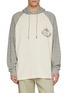 WOOYOUNGMI Long Sleeve Contrast Raglan Sleeves Cotton Hooded Top