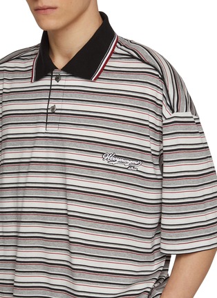  - WOOYOUNGMI - Short Sleeve Striped Cotton Polo Shirt