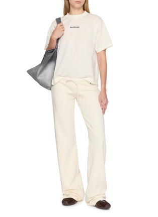 Figure View - Click To Enlarge - BALENCIAGA - Elasticated Drawstring Waisband Logo Cotton Fleece Sweatpants