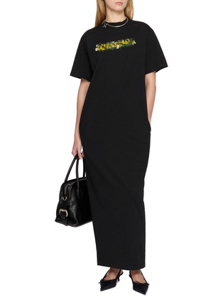 Figure View - Click To Enlarge - BALENCIAGA - Logo Print Mock Neck Maxi Dress
