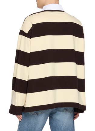 Back View - Click To Enlarge - BALENCIAGA - Long Sleeve Laurel Logo Striped Cotton Polo Shirt