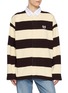 BALENCIAGA Long Sleeve Laurel Logo Striped Cotton Polo Shirt