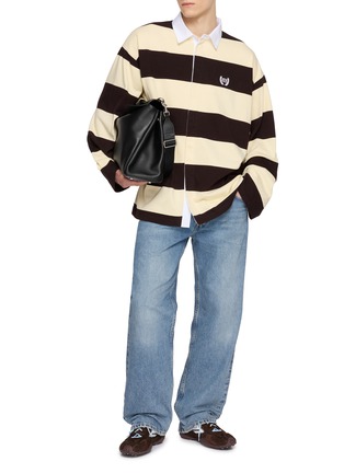 Figure View - Click To Enlarge - BALENCIAGA - Long Sleeve Laurel Logo Striped Cotton Polo Shirt