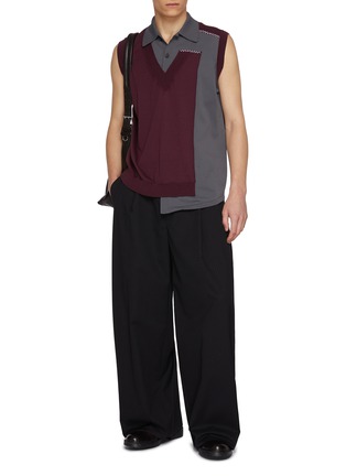 Figure View - Click To Enlarge - KOLOR - Sleeveless Asymmetrical Panel Polo Knit Top