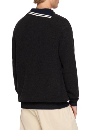 Back View - Click To Enlarge - KOLOR - Smiley Face Intarsia Asymmetrical Polo Collar Sweater