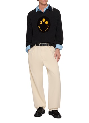 Figure View - Click To Enlarge - KOLOR - Smiley Face Intarsia Asymmetrical Polo Collar Sweater