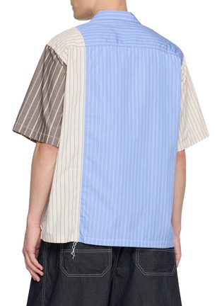 Back View - Click To Enlarge - COMME DES GARÇONS HOMME - Short Sleeve Panelled Stripe Cotton Linen Shirt