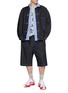 Figure View - Click To Enlarge - COMME DES GARÇONS HOMME - Short Sleeve Panelled Stripe Cotton Linen Shirt