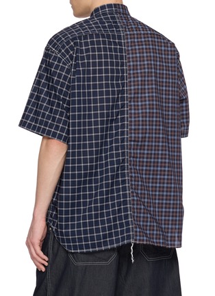 Back View - Click To Enlarge - COMME DES GARÇONS HOMME - Short Sleeve Panelled Chequered Cotton Shirt