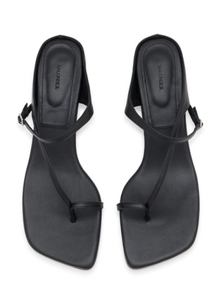 Detail View - Click To Enlarge - SALONDEJU - 40 Oblique Heeled Leather Sandals