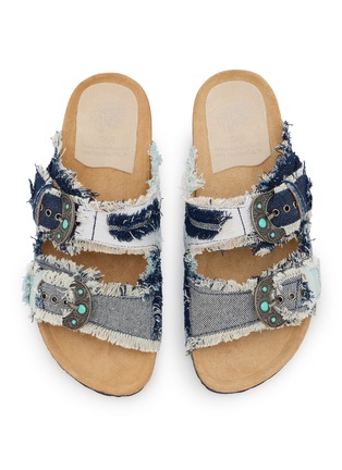 Detail View - Click To Enlarge - TAJI - Donna Buckle Patch Denim Sandals