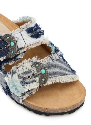 Detail View - Click To Enlarge - TAJI - Donna Buckle Patch Denim Sandals