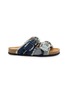 TAJI Donna Buckle Patch Denim Sandals