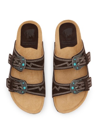 Detail View - Click To Enlarge - TAJI - Donna Buckle Tex Suede Sandals