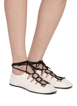 Figure View - Click To Enlarge - ALAÏA - Fold Laced Leather Flats