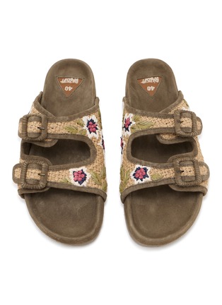 Detail View - Click To Enlarge - BAZISZT SHOES - Floral Embroidered Suede Leather Sandals