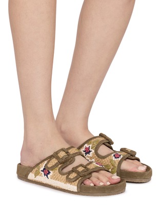 Figure View - Click To Enlarge - BAZISZT SHOES - Floral Embroidered Suede Leather Sandals