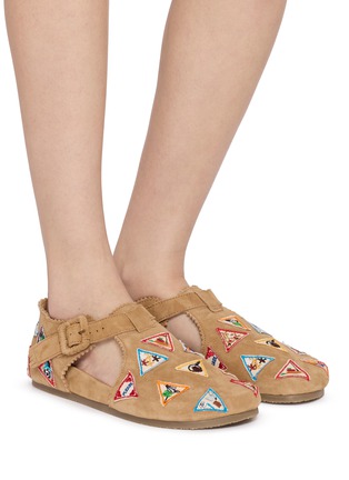 Figure View - Click To Enlarge - BAZISZT SHOES - Pitti Embroidered Suede Clogs