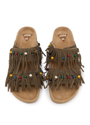 Detail View - Click To Enlarge - BAZISZT SHOES - Flat Fringed Beaded Two-Strap Suede Sandals