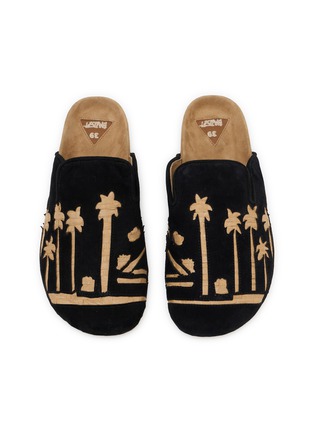 Detail View - Click To Enlarge - BAZISZT SHOES - Flat Embroidered Palm Motif Suede Clogs