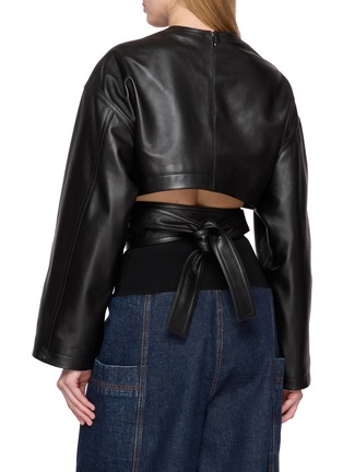 Back View - Click To Enlarge - ALAÏA - Belted Long Sleeve Leather Top