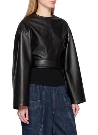 Front View - Click To Enlarge - ALAÏA - Belted Long Sleeve Leather Top
