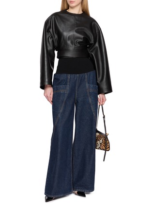Figure View - Click To Enlarge - ALAÏA - Belted Long Sleeve Leather Top