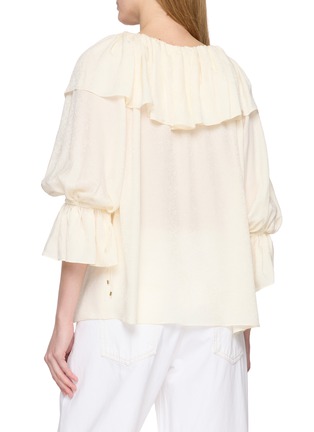 Back View - Click To Enlarge - CHLOÉ - Long Sleeve Ruffled Open Round Neck Silk Blouse