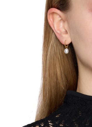 Front View - Click To Enlarge - MISSOMA - Small Pearl Twisted Drop Hoop Earrings