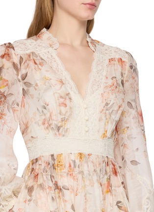  - ZIMMERMANN - Luna Lace Trim Floral Linen Silk Lantern Dress