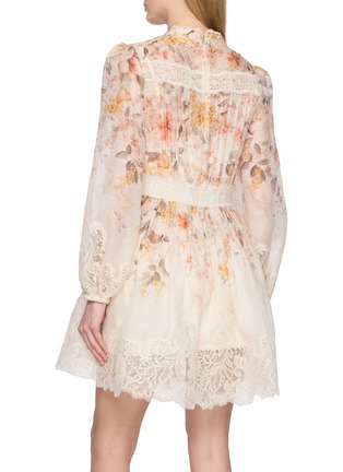 Back View - Click To Enlarge - ZIMMERMANN - Luna Lace Trim Floral Linen Silk Lantern Dress