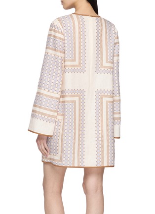 Back View - Click To Enlarge - ZIMMERMANN - Tunic V-Neck Gold Chain Linen Mini Dress