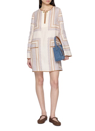 Figure View - Click To Enlarge - ZIMMERMANN - Tunic V-Neck Gold Chain Linen Mini Dress