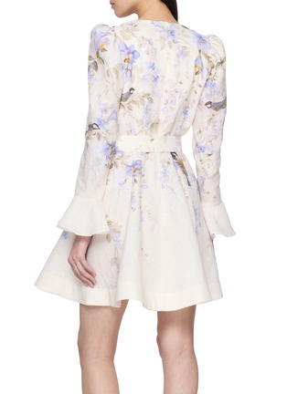 Back View - Click To Enlarge - ZIMMERMANN - Luna Plunge Gathered Sleeve Linen Mini Dress