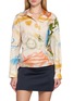 ULLA JOHNSON Long Sleeve Abstract Print Draped Cotton Blouse