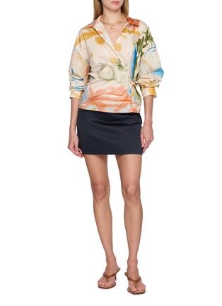 Figure View - Click To Enlarge - ULLA JOHNSON - Long Sleeve Abstract Print Draped Cotton Blouse