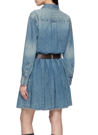 Back View - Click To Enlarge - MO&CO. - Belted Pleated Medium Wash Denim Dress