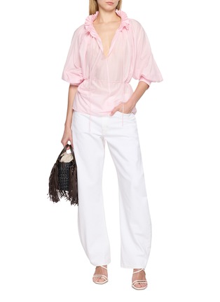 Figure View - Click To Enlarge - MERLETTE - Shore Pleated Neck Self Tie Cotton Top