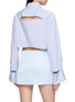 Back View - Click To Enlarge - WE11DONE - Cropped Striped Cutout Back Shirt
