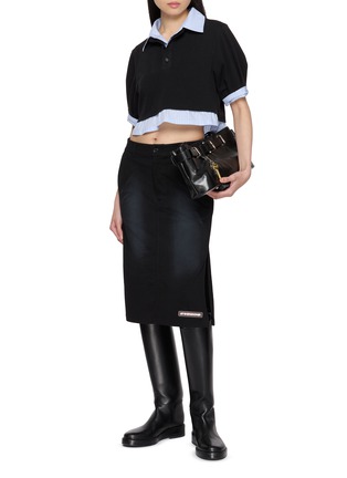 Figure View - Click To Enlarge - WE11DONE - Striped Layered Cropped Polo Top