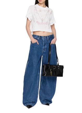 Figure View - Click To Enlarge - WE11DONE - Cropped Distressed Necklace Print Knit Top