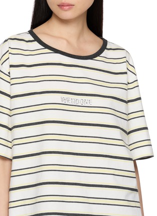  - WE11DONE - Rhinestone Logo Striped T-Shirt
