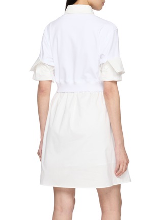 Back View - Click To Enlarge - WE11DONE - Layered Turn-Up Cuff Tie Cotton Shirt Dress