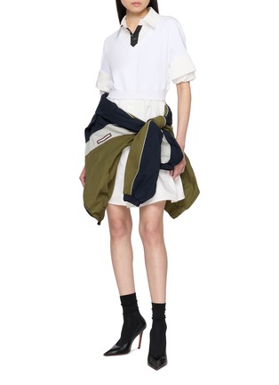 Figure View - Click To Enlarge - WE11DONE - Layered Turn-Up Cuff Tie Cotton Shirt Dress