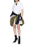 Figure View - Click To Enlarge - WE11DONE - Layered Turn-Up Cuff Tie Cotton Shirt Dress