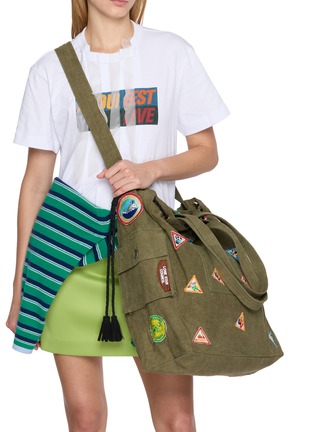 Front View - Click To Enlarge - BAZISZT BAGS - Scout Patch Embellished Canvas Tote