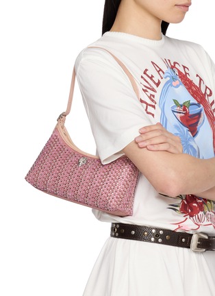 Figure View - Click To Enlarge - KURT GEIGER - Mini Kurt Crystal Embellished Comb Fabric Shoulder Bag