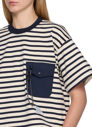  - AND WANDER - Striped Contrast Panel Cotton T-Shirt